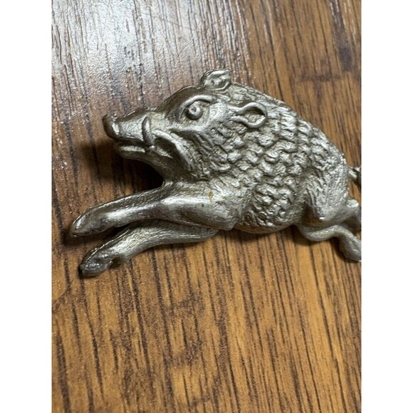 Vintage Silver Tone Wild Boar Brooch Pin Animal Pig - Picture 2 of 9